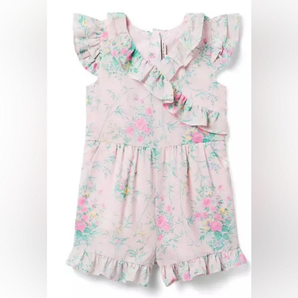 Janie And Jack Size 10 Girls Chiffon Floral Ruffle Kids Romper Pastel Pink